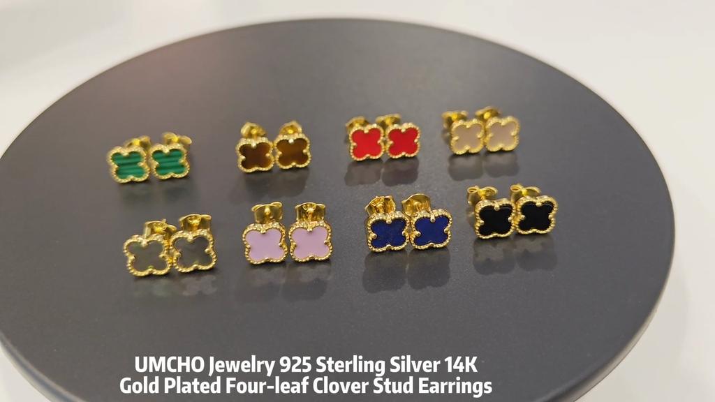 925 Sterling Silver Lucky Four Leaf Clover Stud Earrings White Shell Earrings for Women Party Fine Jewelry Gift