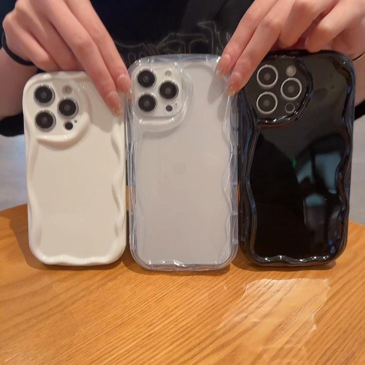 Cream Wave Curved Silicone Glossy Soft Case Shell Mobile Phone Back Cover for iPhone Samsung Xiaomi