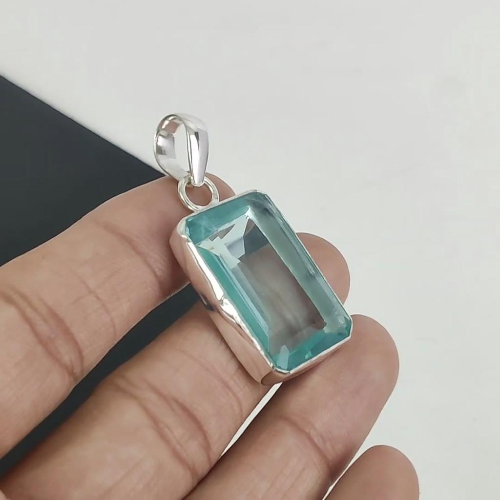 Изящная подвеска с драгоценным камнем аква-апитит из стерлингового серебра 925 пробы — дизайн ручной работы, повседневные украшения, уникальные подарки на день рождения с аква-апититом