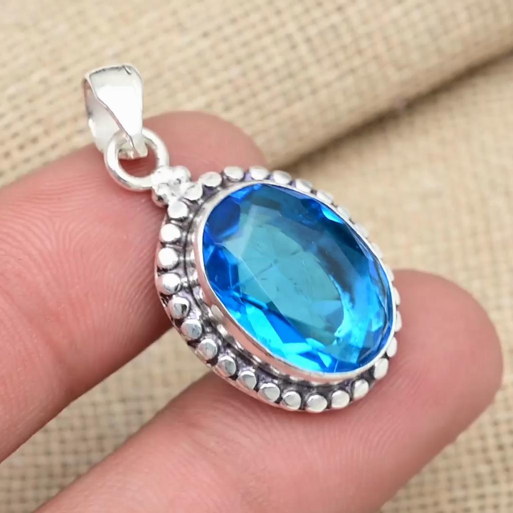 Ювелирные изделия ручной работы с голубым топазом из стерлингового серебра 925 пробы, ожерелье с подвеской в подарок маме