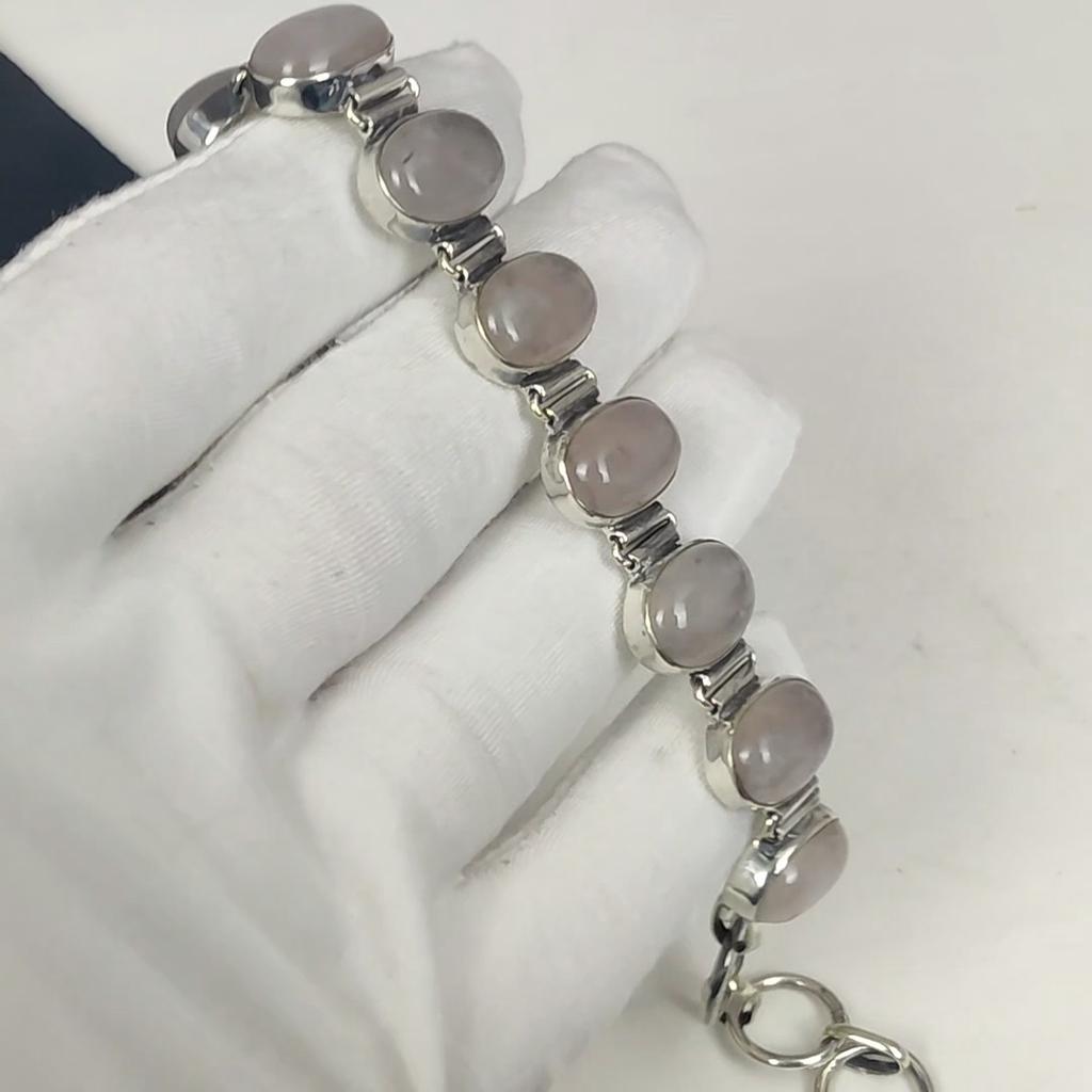 Браслет из натурального розового кварца ручной работы из стерлингового серебра 925 пробы, браслет из розового кварца для жены, браслет унисекс, подарок на день рождения для любимой