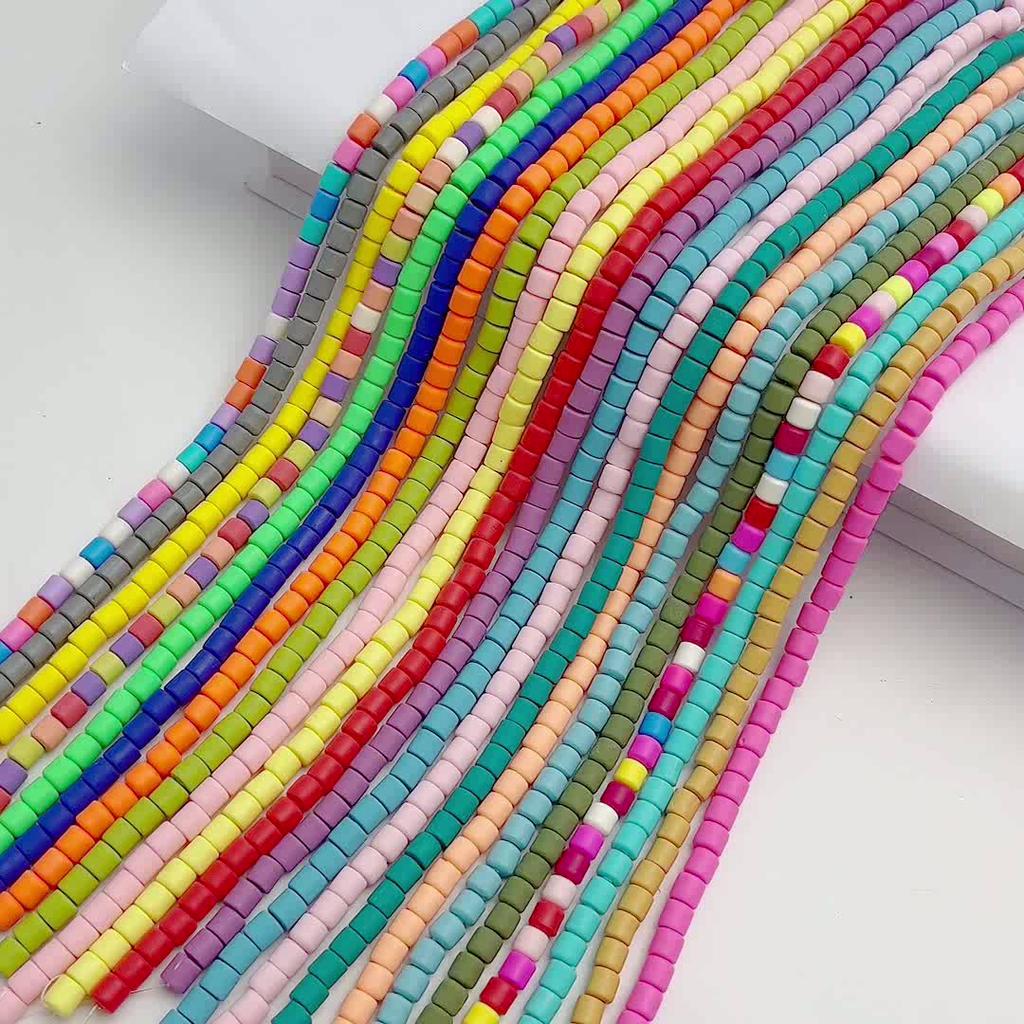 60pcs/Bag 6x6mm Flat Round Cylinder Polymer Resin Clay Beads Loose Spacer Handmade Beads For DIY Jewelry Making Bracelets Necklaces Crafts 38cm/15