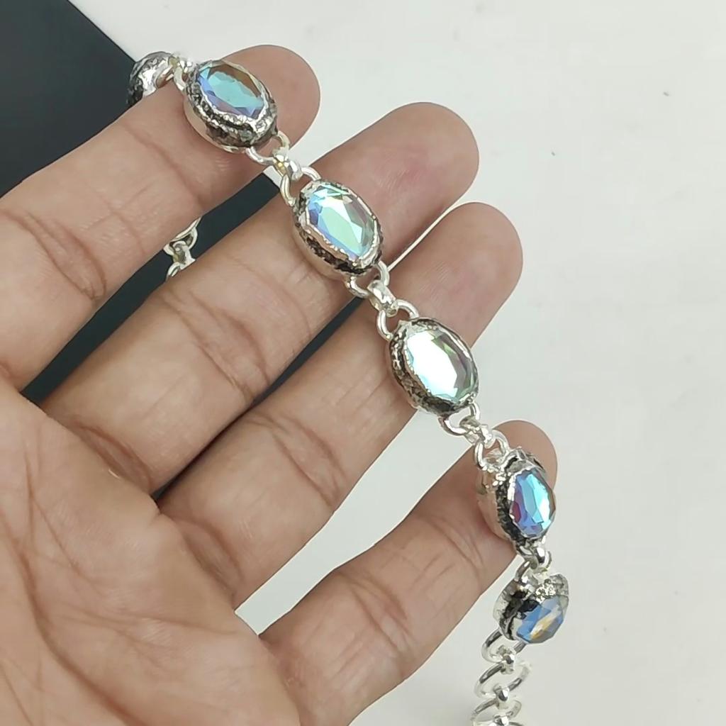 Beautiful Mystic Topaz Gemstone Handmade 925 Sterling Silver Bracelet, Mystic Topaz Bracelet For Wife , Unisex Bracelet, Engagement Gift