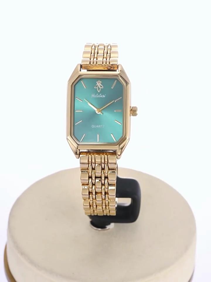 Elegant Vintage Octagonal Ladies Wristwatch Golden Case Quartz Watches Wateproof Steel Strap