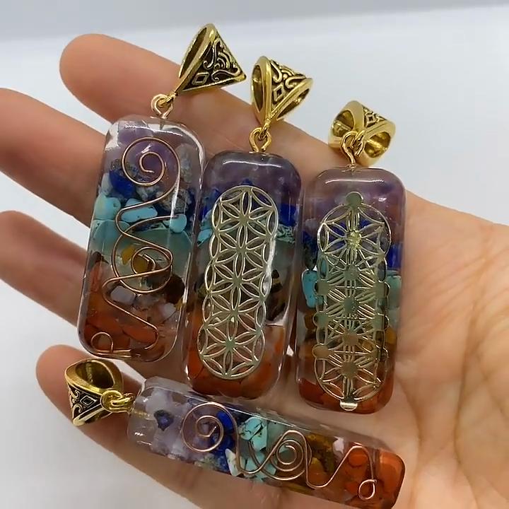 1 шт. натуральный кристалл 7 чакр камень кулон смола прямоугольные подвески для изготовления ювелирных изделий DIY ожерелье аксессуары ремесло повседневная одежда