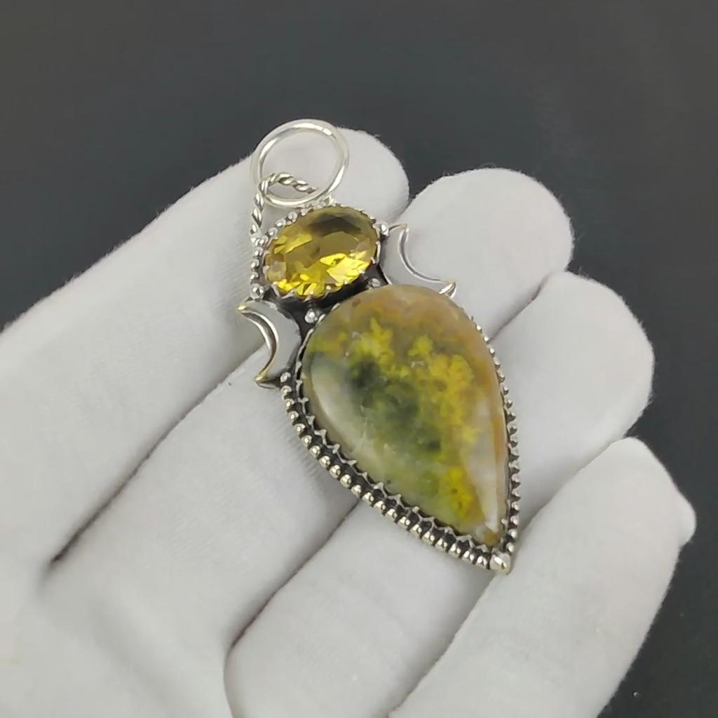 Natural Bumble Bee Jasper, Citrine Gemstone Silver Pendant In 925 Sterling Silver - Handmade Design, Everyday Wear Jewelry Engagement Gift