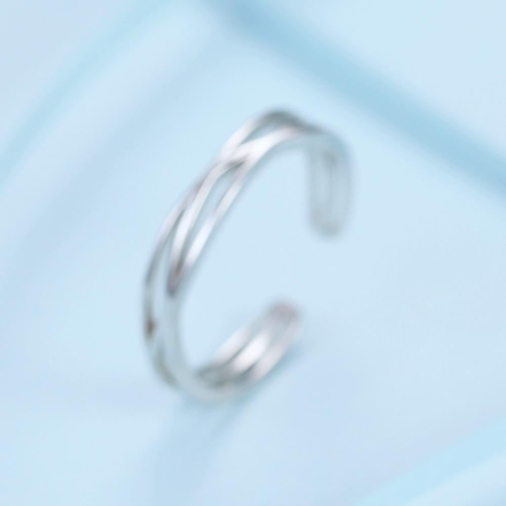 BAMOER Authentic 925 Sterling Silver Geometric Twisted Wave Open Size Finger Rings