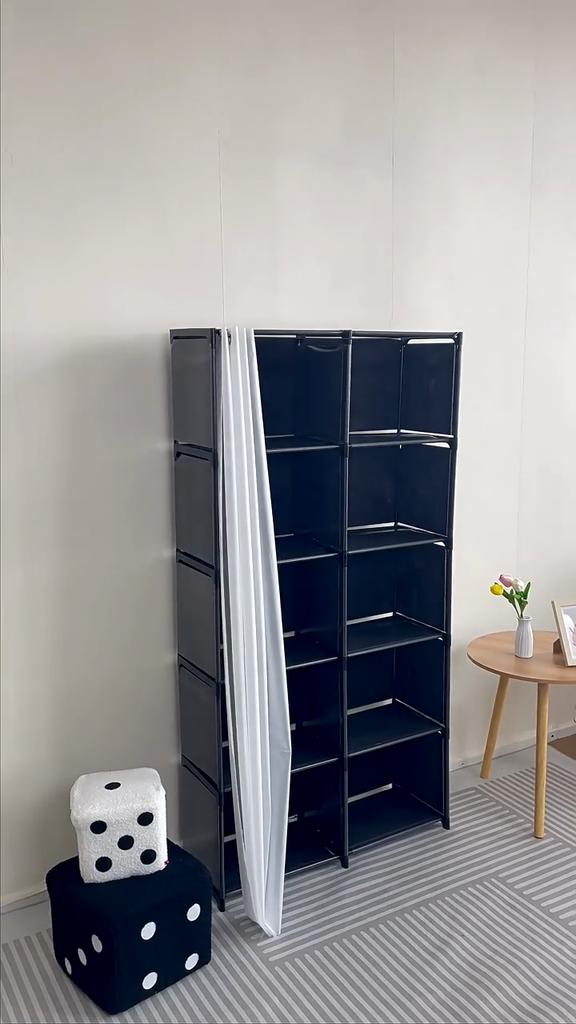 Multi-layer Storage Rack Dustproof Wardrobe Storage Cabinet Multifunctional with Curtains Portable Clothes Organizer Cabinet
