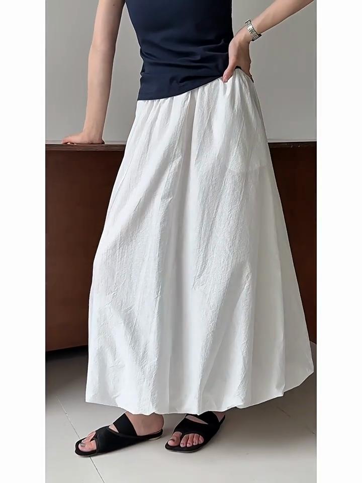Johnature Korean Bud Women Skirt Simple Summer High-waisted Casual Elastic Versatile Loose Skirts