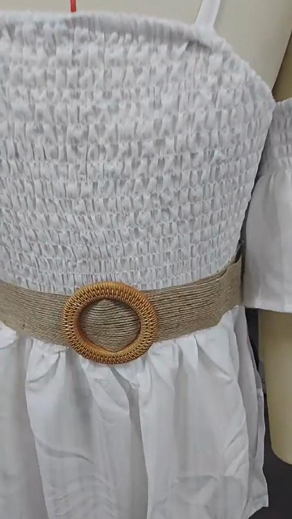Модное летнее платье с открытыми плечами и поясом для девочек - сплошной цвет