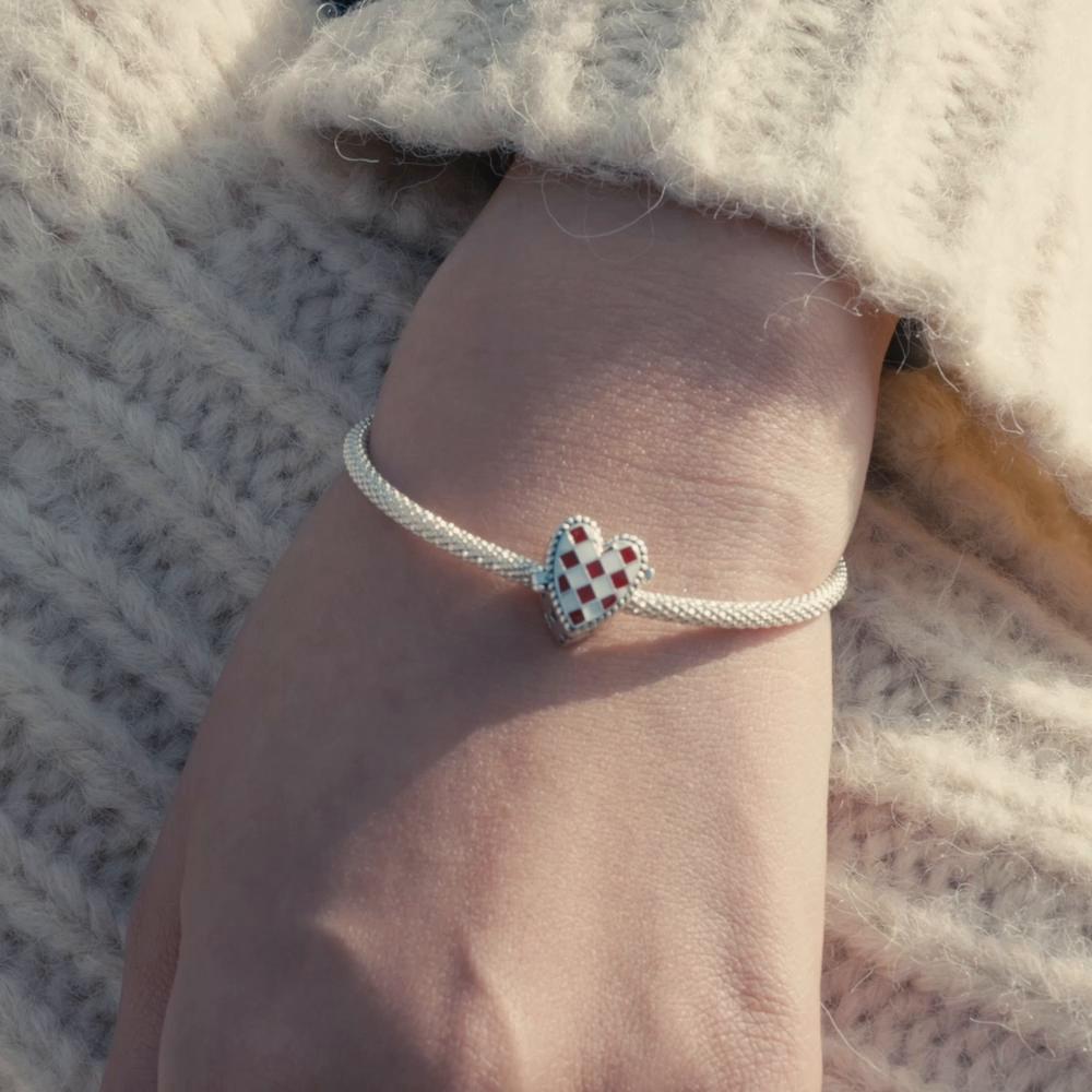 WOSTU Настоящее серебро 925 пробы, милое красное сердце, часы, подвески, бусины для женщин, подходят для оригинального браслета «сделай сам», ожерелье, ювелирные изделия, подарки