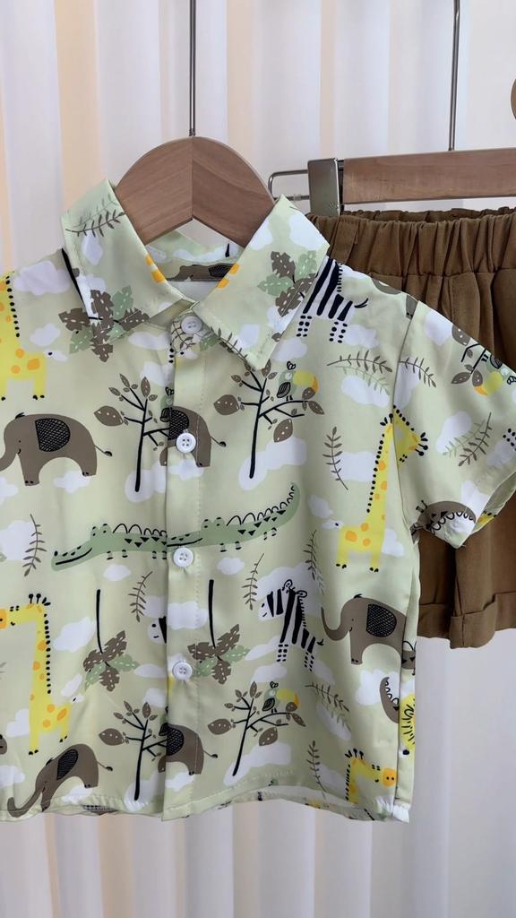 Детский комплект с короткими рукавами для детей от 0 до 5 лет, летняя новая рубашка с рисунком для мальчиков, повседневные шорты, комплект из двух предметов, милая детская одежда