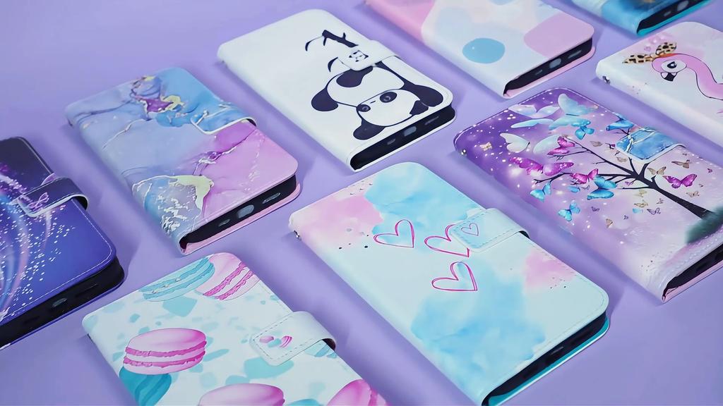 Blue Daisy Luxury Painted Leather Case Wallet Book Style Cover for Oppo A72/A52/A92 4G,A36 4G,Reno 8/9,Realme 8/9/10/11/12...