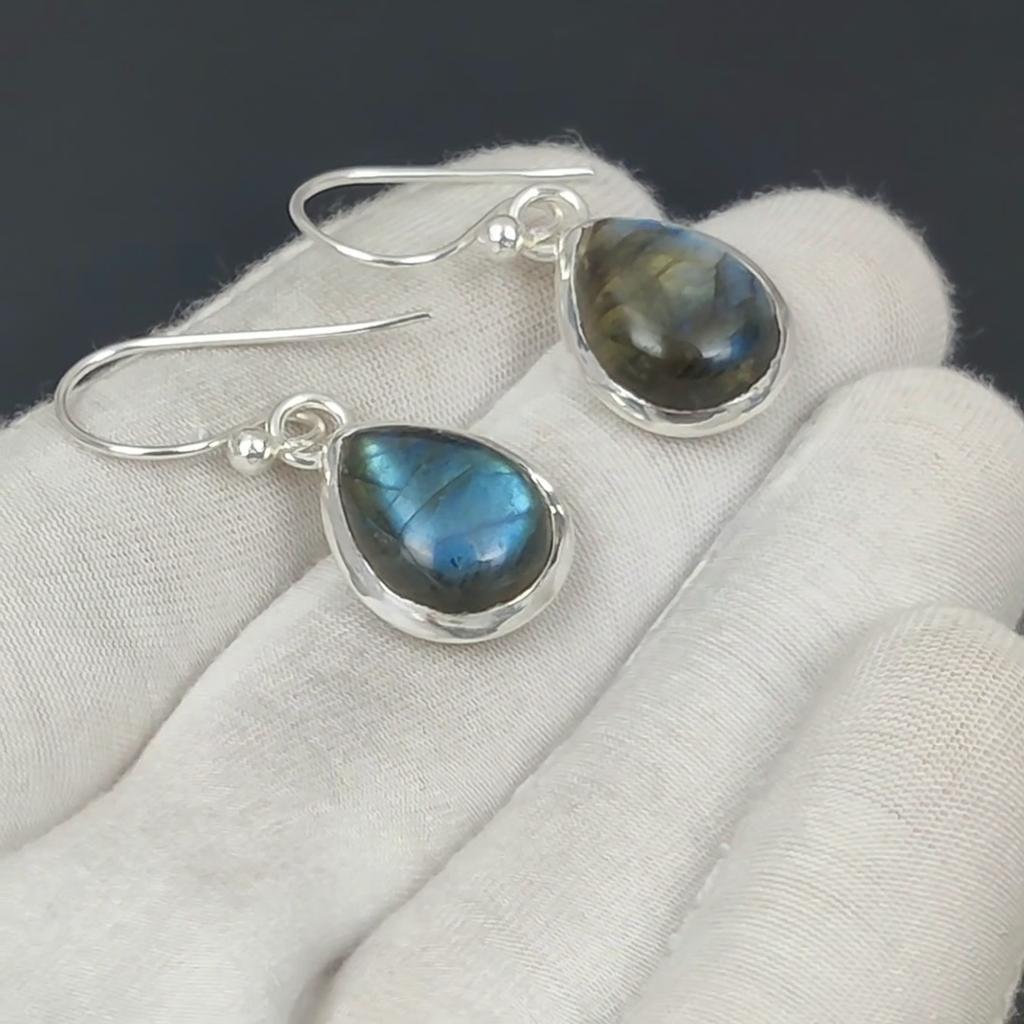Blue Fire Labradorite Earring, 925 Sterling Silver Earring Beautiful Gemstone Cabochon Stone Earring Birthday Earring Gift For Her For Women