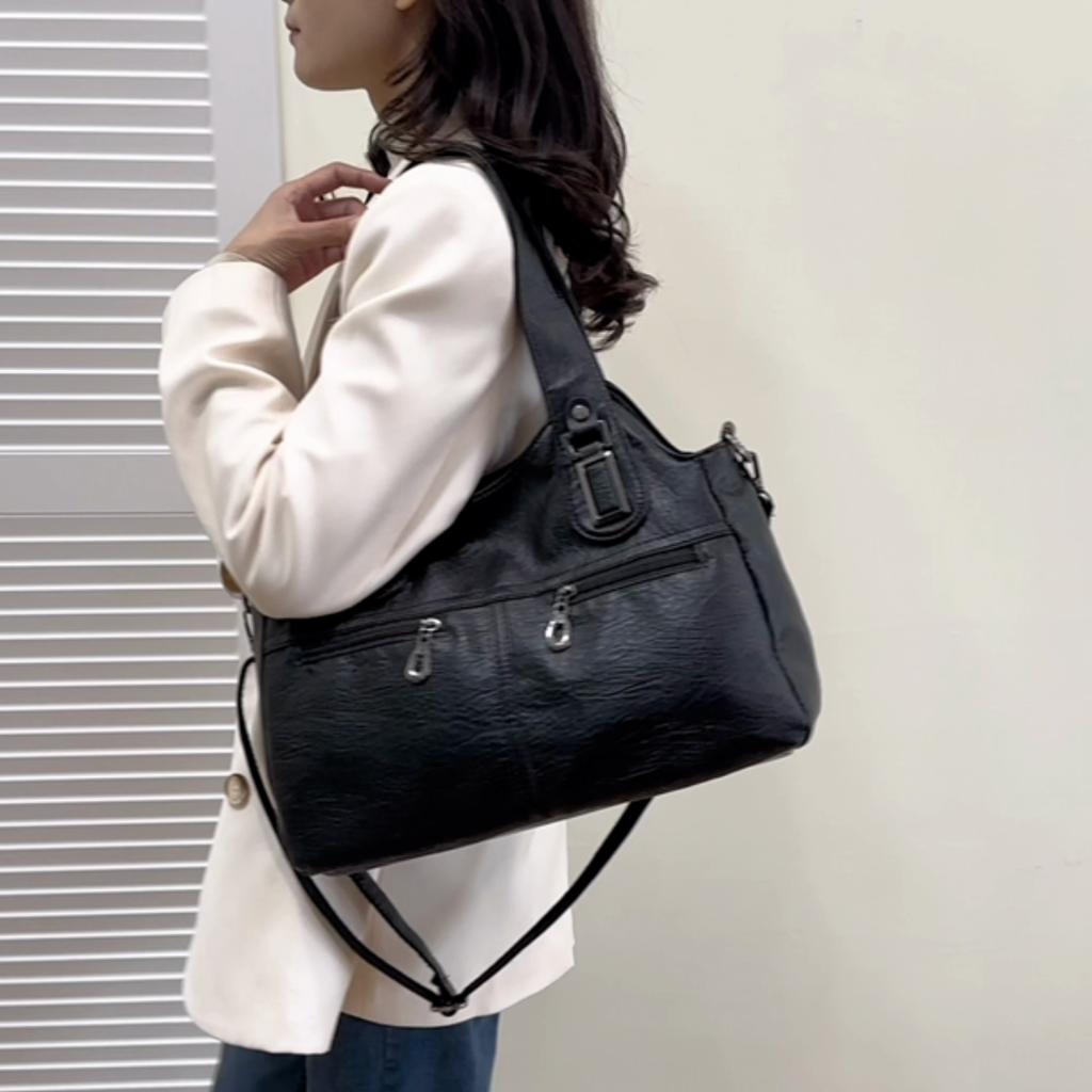 Women PU Leather Large Capacity Shoulder Bag Ladies Vintage Satchels Bags 2025 Summer Designer Handbag Tote Crossbody Bag