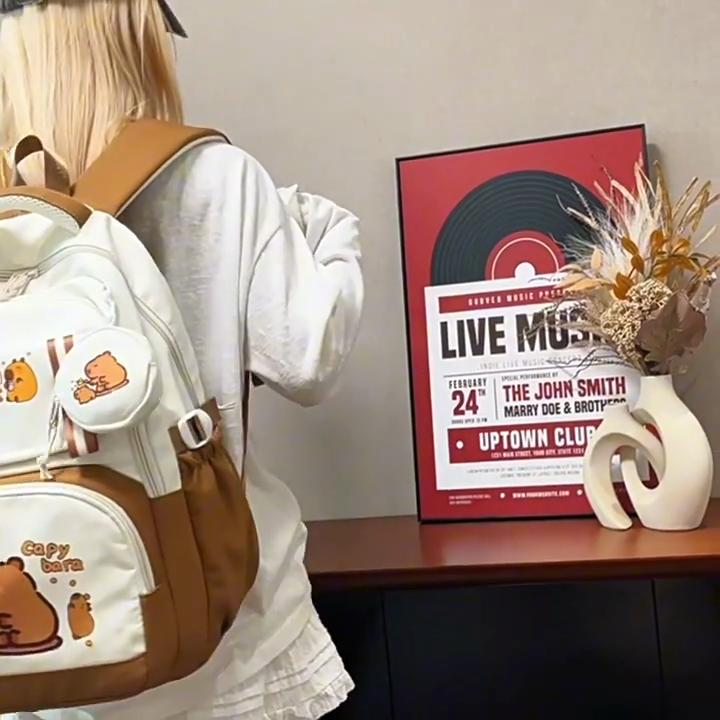 Capybara Casual Backpack Lightweight Polyester School Bag with Adjustable Straps Large Capacity Zip Closure & Front Pocket | Playful Cartoon Design