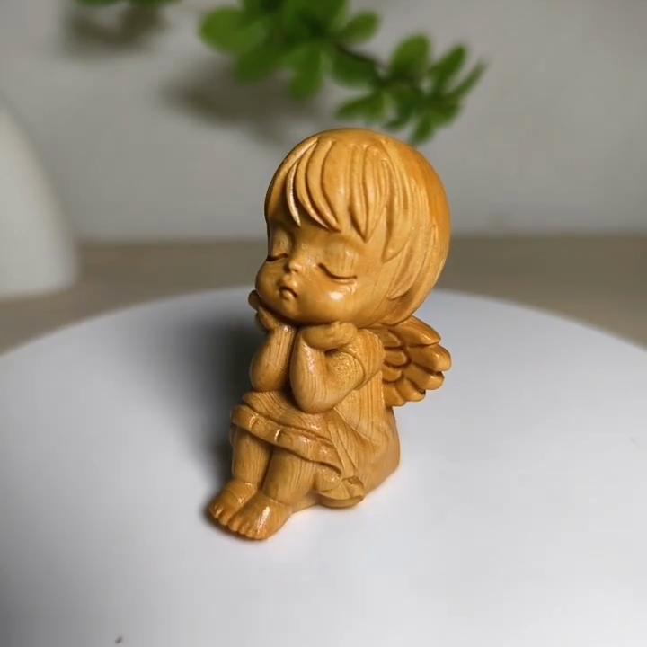 Деревянная фигурка ангела Милое деревянное украшение для дома в форме сердца Настольная/уличная статуэтка-украшение Идеально подходит для рождественского подарка Доступны разные размеры