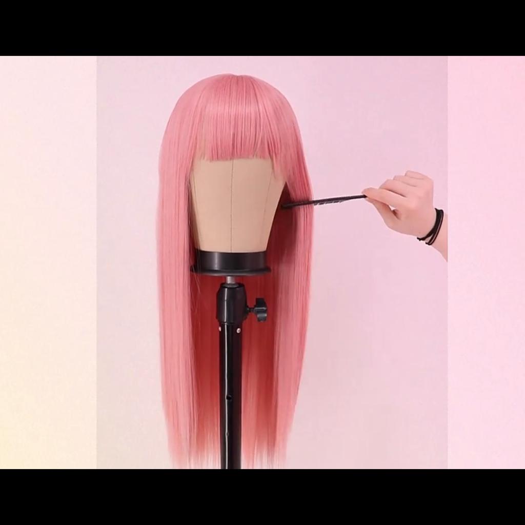 MERISIHAIR Синтетический длинный прямой парик с челкой, женский парик для косплея, розовый, 30 дюймов, средний, волосы