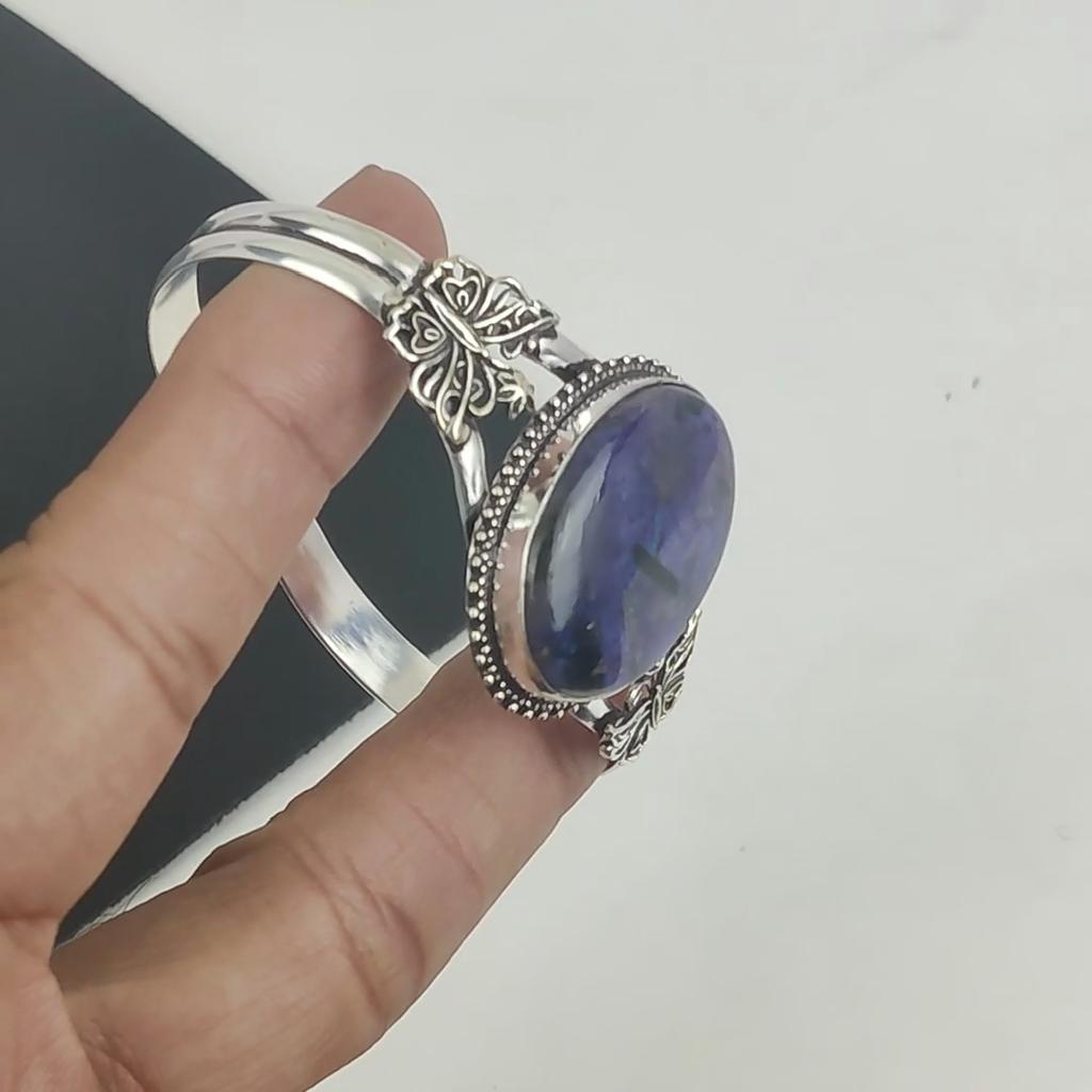 Natural Charoite Gemstone Handmade 925 Sterling Silver Cuff Bangle, Charoite Bangle,For Wife, Unisex Bangle, Gifts For Engagement