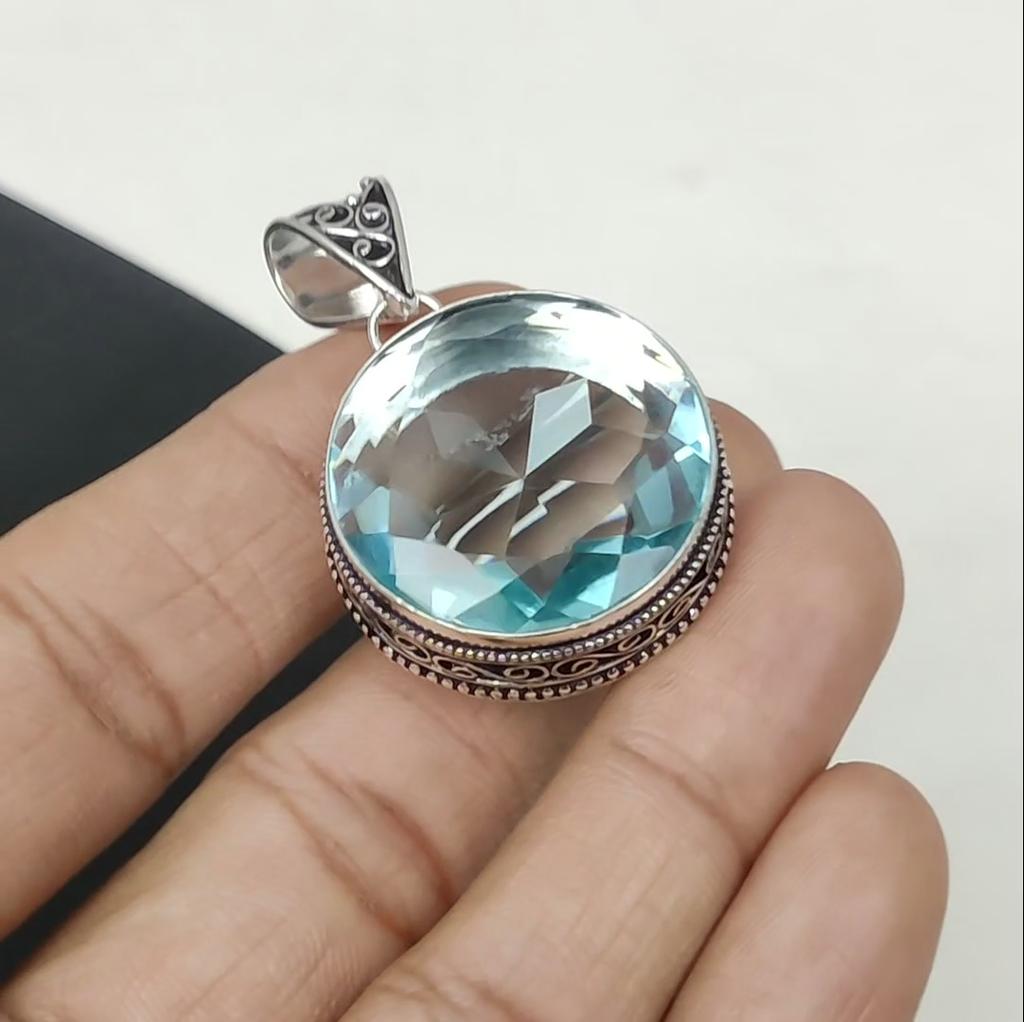 Серебряный кулон с драгоценным камнем Aquamarline из серебра 925 пробы — дизайн ручной работы, повседневные украшения, уникальные подарки с подвеской Aquamarline