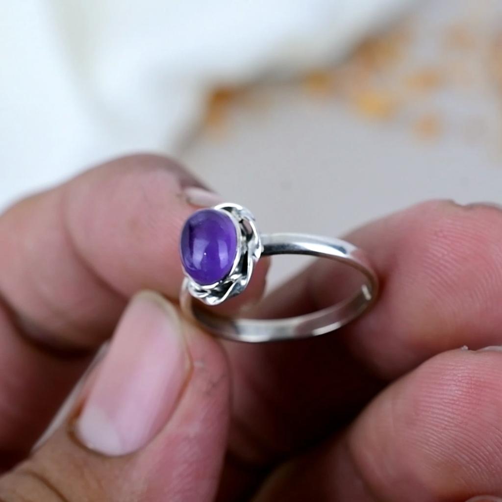 Кольцо из стерлингового серебра 925 пробы с аметистом овальной формы, фиолетовым драгоценным камнем для женщин