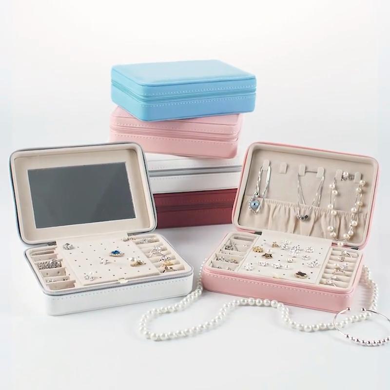 Portable Jewelry Storage Box with Mirror Inside, Earrings, Stud Rings, Hand Jewelry Storage Traveling Box, Gift for Mother`s Day and Christmas