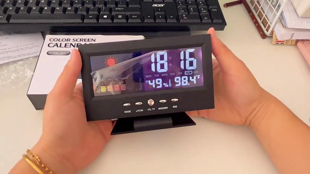 Voice Control Backlight Digital Weather Clock Date Week Temperature Humidity Weather Forecast Countdown 12/24H Electronic Clock