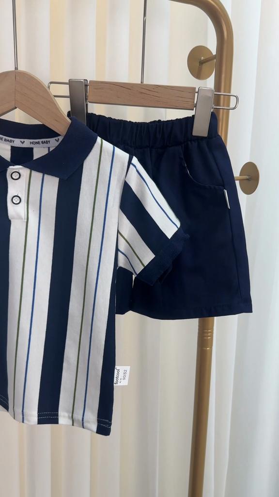 Костюм для мальчиков 0-5 лет Детская рубашка-поло в полоску с короткими рукавами Повседневная и модная Комплект из двух предметов Детская одежда