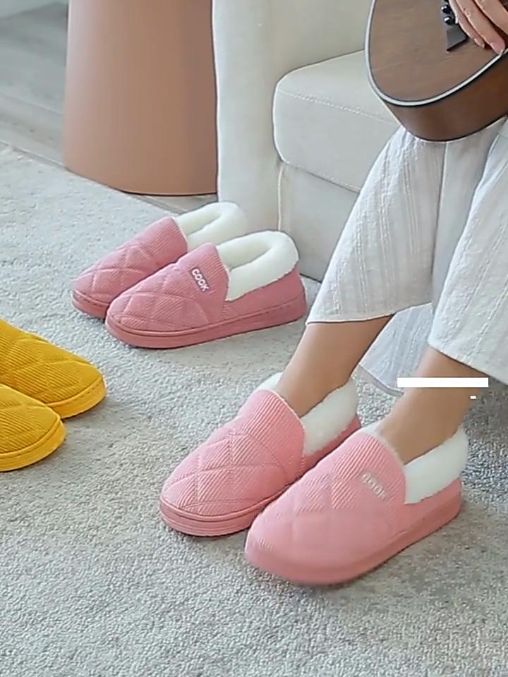 New Winter Corduroy Cotton Slippers Home Couple Anti-moisture Slippery Thick Bottom Cotton Shoes