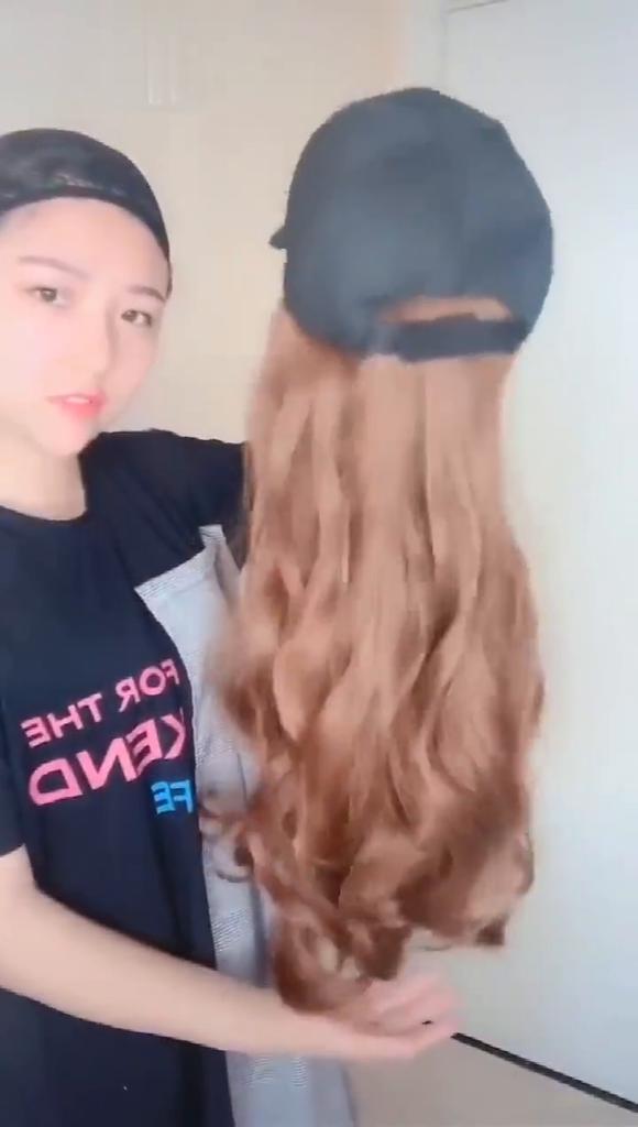 Hair Wig With Baseball Cap Straight&Wave Curly Hair Women Girl's Wigs