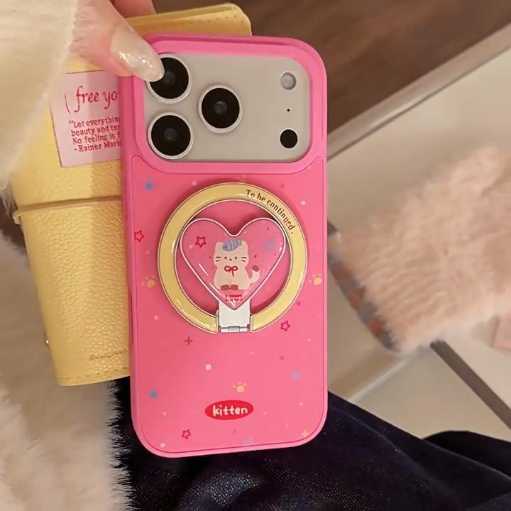 Очаровательный котенок, чехол-подставка в форме сердца для iPhone 16, iPhone 17, iPhone 17 Pro Max