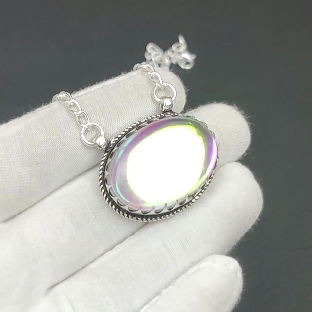 Ожерелье с драгоценными камнями Mystic Rainbow Topaz, Ожерелье-подвеска из стерлингового серебра 925 пробы с мистическим радужным топазом для свадебного подарка, Ожерелье для женщин