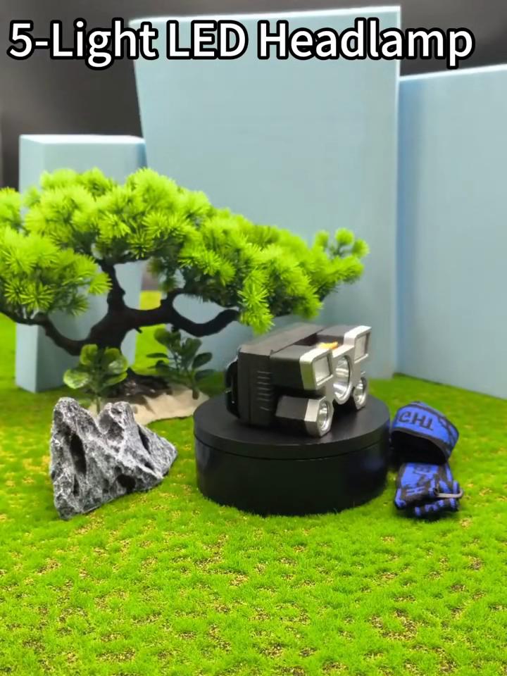 6000LM Outdoor High Brightness 5LED Headset Flashlight Outdoor Household Portable USB Rechargeable Fishing Miner Lamp Strong Headlight