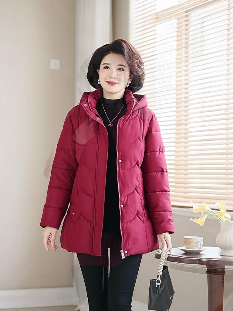 Plus Size 2XL-6XL Middle Age Women's Coat Winter Parkas Hooded Casual Loose Thick Warm Lady Jackets Long Sleeve Outerwears
