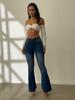Женские эластичные брюки со средней талией, расклешенные джинсы, узкие брюки из эластичного денима