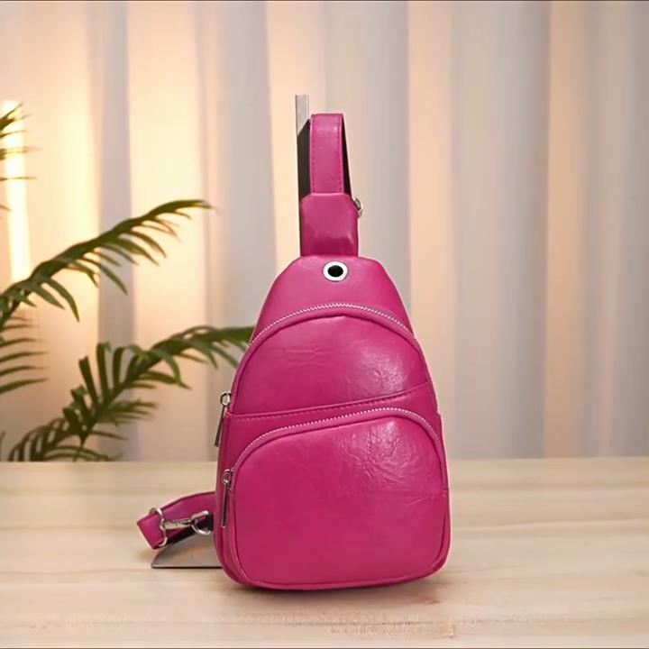 Chest Bag Female Sports Multifunctional Small Backpack Casual Simple Lightweight Retro Male Bag Slanting Shoulder Bag PU Soft Leather Mobile Phone Bag
