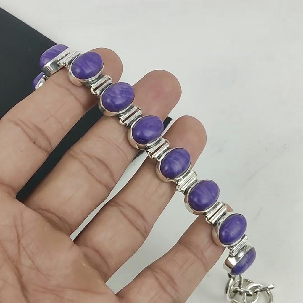 Браслет из натурального драгоценного камня чароит ручной работы из стерлингового серебра 925 пробы, браслет из чароита для жены, браслет унисекс, подарок на День отца