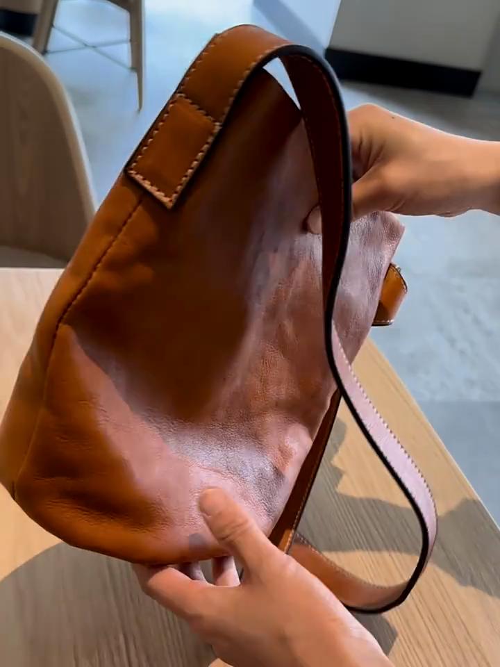 Johnature Simple Genuine Leather Bucket Bag Natural Real Cowhide Large Capacity Women's Shoulder & Crossbody Bags