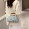 Vintage Designer Lock Shell Clip Handmade Chain Shoulder Bags Embroidery Flower Crossbody Bag Lady Chic Handbags Evening Clutch