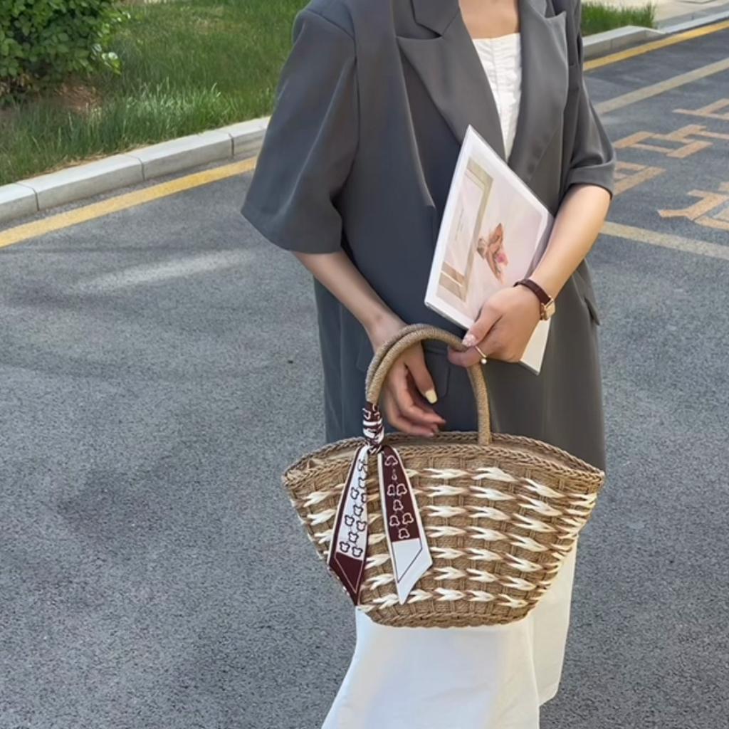 Straw Woven Tote Bag Holiday Travel Beach Portable Women's Handbag