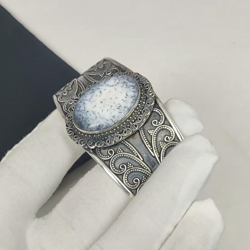 Натуральный опал Дандарте драгоценный камень ручной работы из серебра 925 пробы, браслет Дандарте опал, для жены, браслет унисекс, подарки для нее