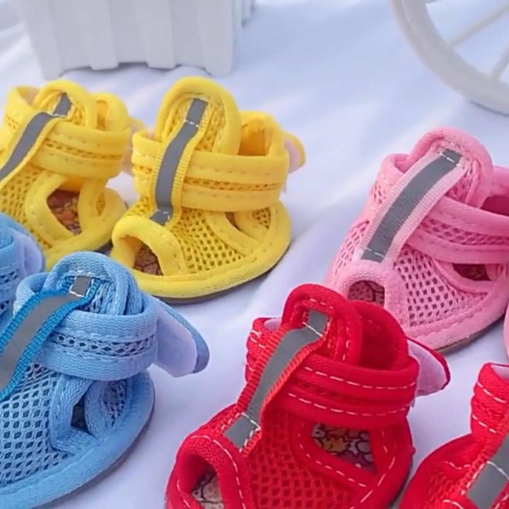Товары для животных Светоотражающие сандалии для домашних животных Летняя тонкая сетчатая обувь с защитой от падения
