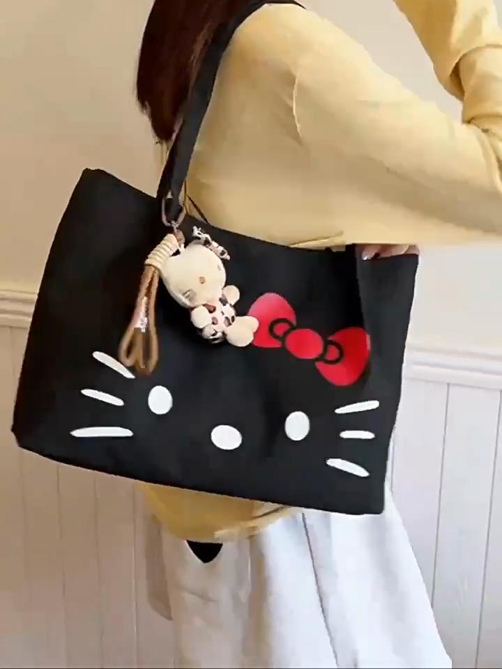 Hello Kitty Fashion Canvas Shoulder Bag With Zipper Interior Soft Construction For Women