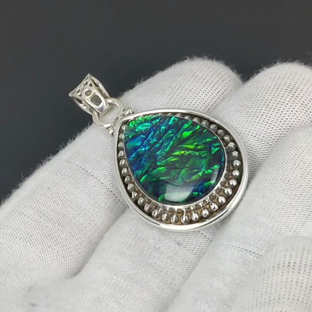 Australian Triplet Opal Gemstone Handmade 925 Sterling Silver Jewelry Pendant Australian Triplet Opal Gemstone Pendant For Gifts