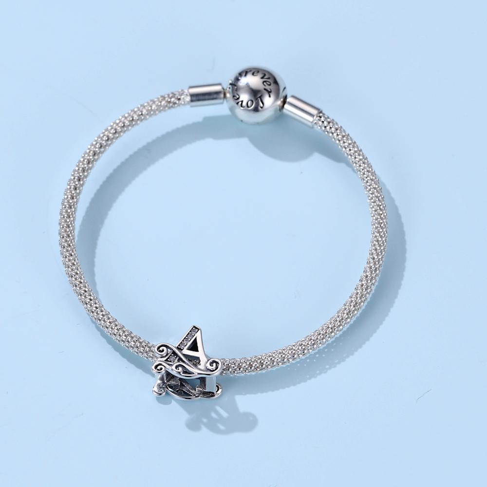 Bamoer Authentic 925 Sterling Silver Vintage Letter A To Z Zircon Bead Charms Fit Original Charm Bracelets DIY Jewelry