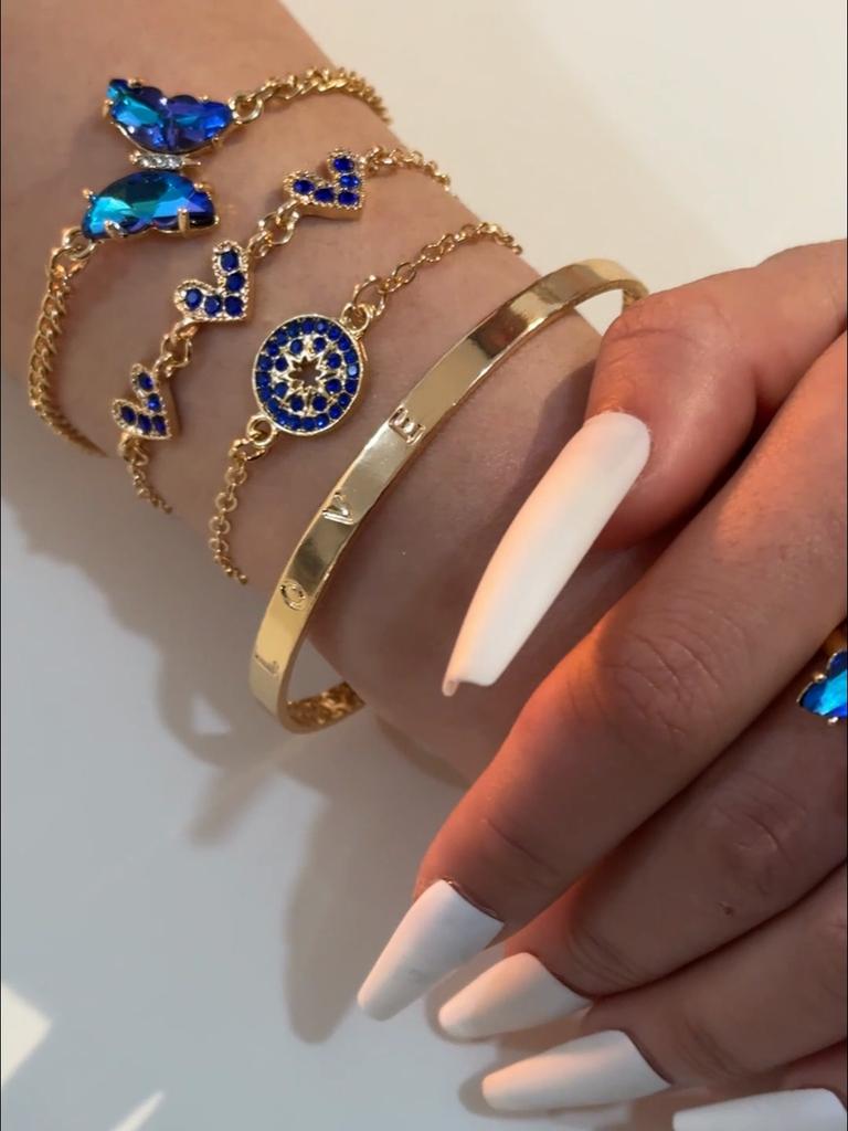Браслет Cross Border Jewelry Blue Butterfly Inkstone Hollow для женщин, набор из четырех браслетов с геометрическим узором