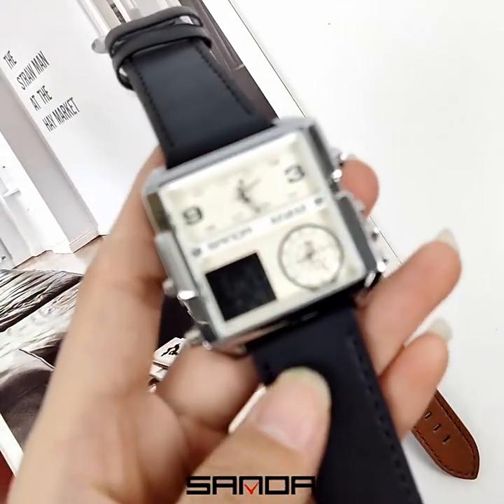 SANDA повседневные индивидуальные деловые мужские часы модные квадратные электронные часы крутые часы со стальным ремешком и ночным светом