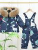 Toddler Baby Winter Down Snowsuit Set – Cartoon Dinosaur Fur Hooded Coat and Snow Pants for Boys Girls