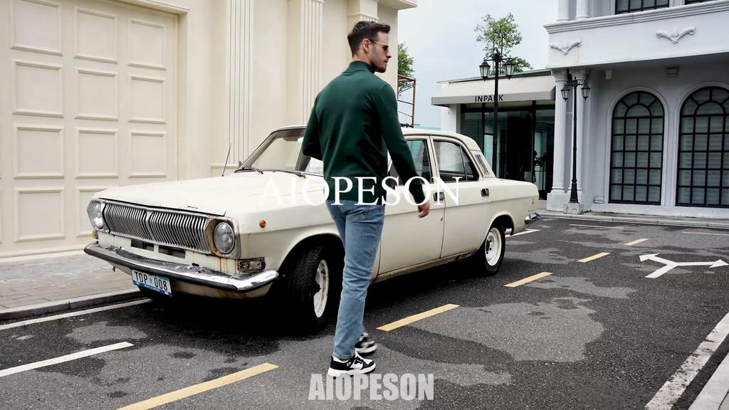 AIOPESON Mens Mock Neck Cotton Pullover Knit Sweaters Casual Business Strip Ribbed Turtleneck Sweaters for Men