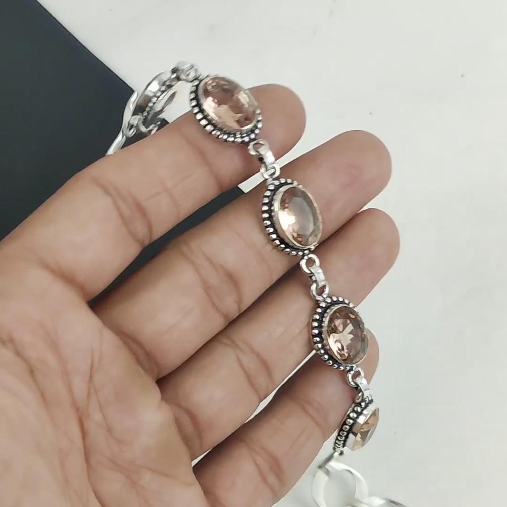 Изящный браслет из морганита, ручной работы, из серебра 925 пробы, браслет с морганитом для жены, унисекс-браслет, подарок на день рождения